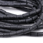 Large Lava Tube Cylinder Beads Raw Rough Porous Natural Black Lava Stone Organic Earthy Stone 16" Strand