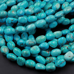 Natural Arizona Turquoise Freeform Rounded Nuggets Highly Polished Genuine Real Stunning Blue Turquoise Gemstone Beads 16" Strand