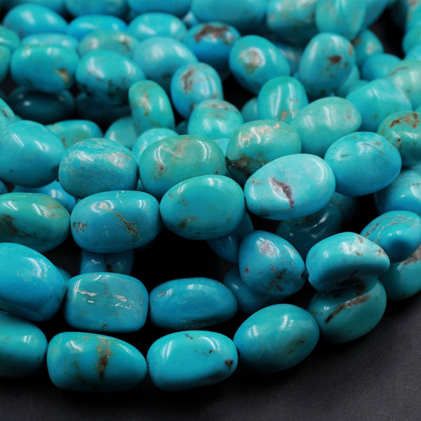 Natural Arizona Turquoise Freeform Rounded Nuggets Highly Polished Genuine Real Stunning Blue Turquoise Gemstone Beads 16" Strand