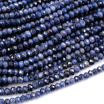 Micro Cut Faceted Natural Blue Sapphire 4mm 5mm Rondelle Beads Earthy Genuine Real Blue Sapphire Gemstone 16" Strand