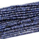 Micro Cut Faceted Natural Blue Sapphire 4mm 5mm Rondelle Beads Earthy Genuine Real Blue Sapphire Gemstone 16" Strand