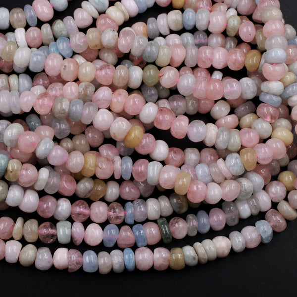 Natural Aquamarine 6mm Rounded Rondelle Beads Blue Green Aquamarine Pink Morganite Beryl Multicolor Gemstone Birthstone 16" Strand