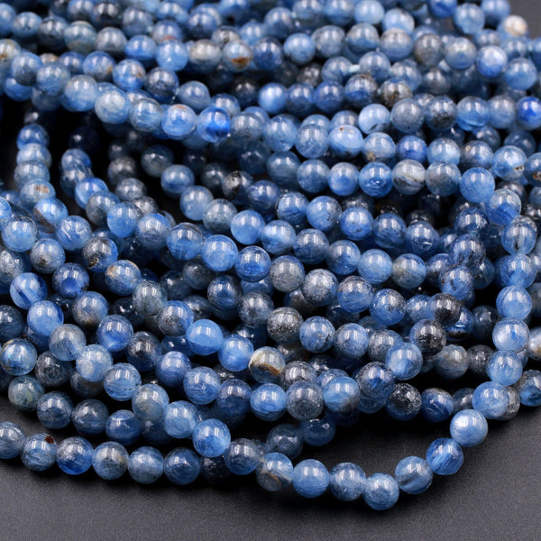 Natural Blue Kyanite 4mm Round Beads Real Genuine Kyanite Gemstone Plain Smooth Round Beads 16" Strand