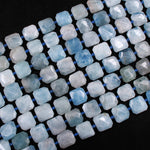 Natural Aquamarine Beads Faceted Square Hexagon Cushion Beads 15.5" Strand