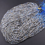 AA Grade Natural Labradorite 4mm Faceted Round Beads Micro Faceted Flashy Blue Labradorite Gemstone 16" Strand