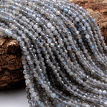 AA Grade Natural Labradorite 4mm Faceted Round Beads Micro Faceted Flashy Blue Labradorite Gemstone 16" Strand