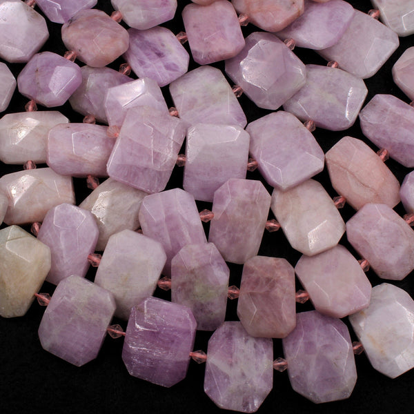 Large Faceted Natural Kunzite Rectangle Cushion Beads Nuggets Natural Pink Violet Purple Gemstone 16" Strand