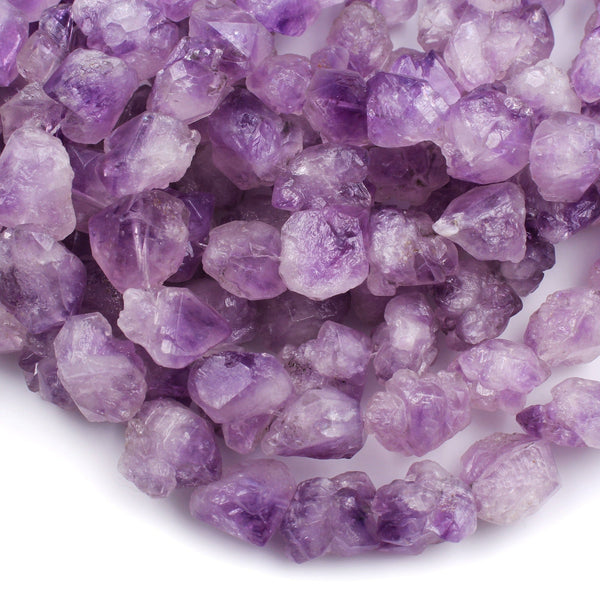Raw Natural Amethyst Beads Vertically Drilled Freeform Rough Organic Nugget Stunning Purple Amethyst Gemstone 16" Strand