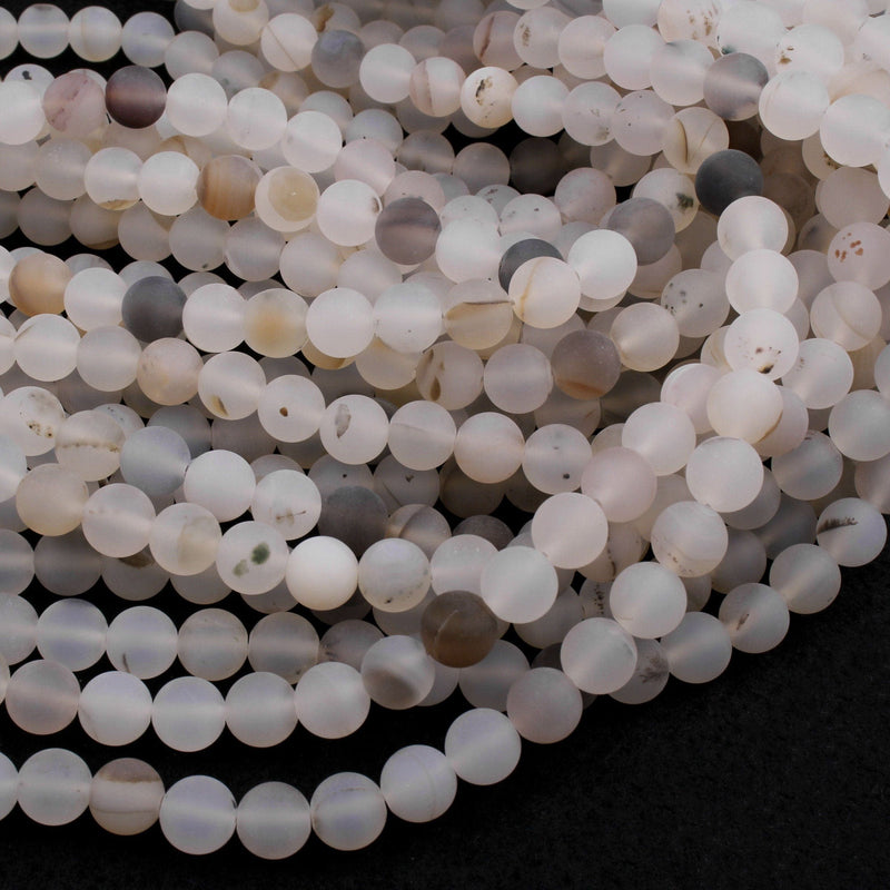 Natural Montana Agate Round Beads Matte 6mm 8mm 10mm Amazing Dendritic Pattern Black White Beads 16" Strand