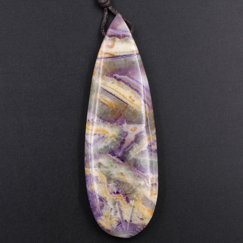 Natural Petrified Purple Fluorite Pendant Teardrop Natural Stone Pendant Side Drilled Long Multi Color Purple Yellow Green Stone Focal Bead