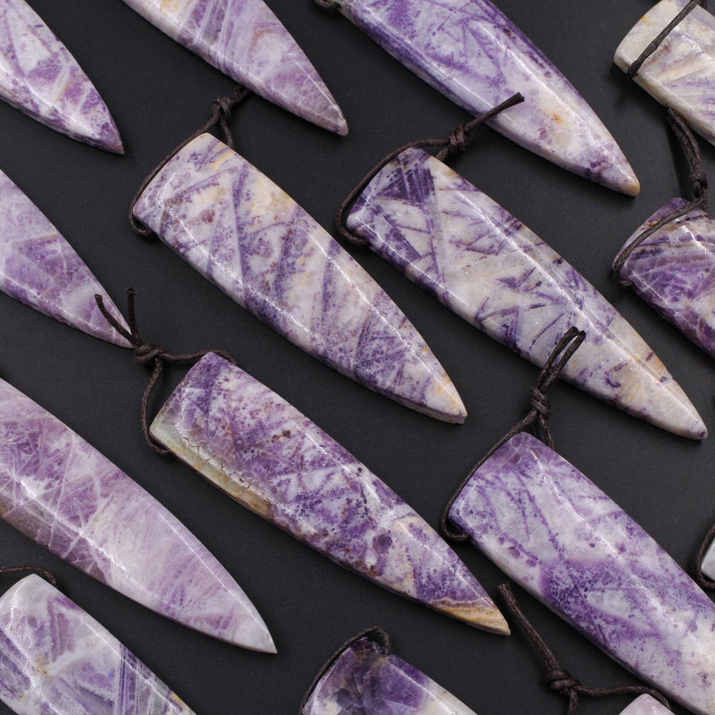 Natural Petrified Purple Fluorite Pendant Drilled Dagger Natural Stone Pendant Side Drilled Long Triangle Multi Color Purple White Green