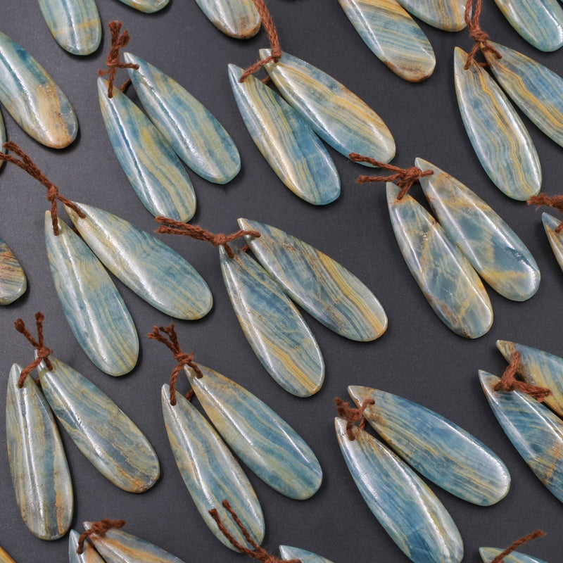 Rare Natural Blue Calcite Teardrop Earring Pairs Cabochon Cab Drilled Matched Gemstone Earrings Bead Pairs