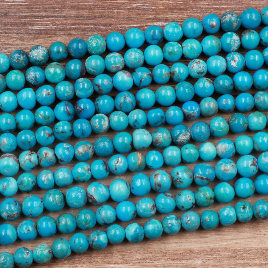 Natural Turquoise 8mm 10mm Round Beads Real Genuine Vibrant Blue Arizona Turquoise Gemstone 16" Strand