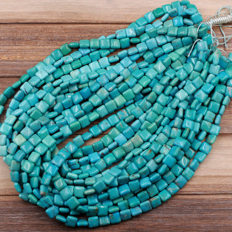 Genuine 100% Natural Blue Green Turquoise 8mm Square Cushion Beads 16" Strand