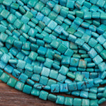 Genuine 100% Natural Blue Green Turquoise 8mm Square Cushion Beads 16" Strand