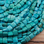 Genuine 100% Natural Blue Green Turquoise 8mm Square Cushion Beads 16" Strand