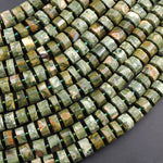 Natural Rainforest Rhyolite Jasper Faceted Rondelle Disc Geometric Beads 10mm 15.5" Strand