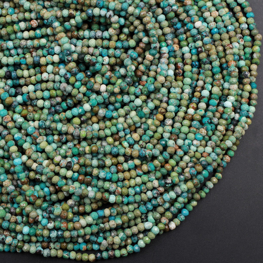 Micro Faceted Natural Turquoise 3x2mm Rondelle Beads 3mm Real Genuine Natural Blue Green Turquoise Laser Diamond Cut 16" Strand