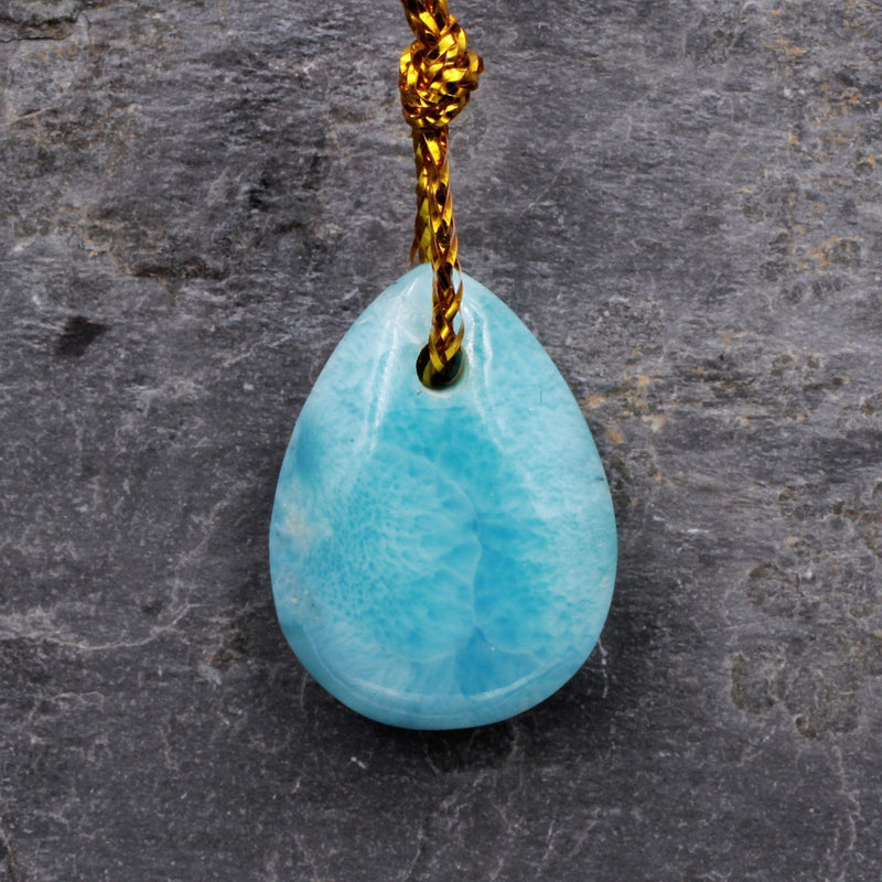 Natural Blue Larimar Teardrop Pendant Drilled Genuine Real Blue Larimar Gemstone Focal Bead
