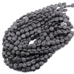 Lava Coin Beads Raw Smooth Porous Natural Volcanic Black Lava Stone High Quality Organic Essential Oil Beads 16" Strand