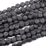 Lava Coin Beads Raw Smooth Porous Natural Volcanic Black Lava Stone High Quality Organic Essential Oil Beads 16" Strand