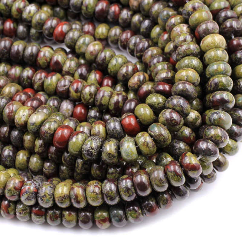 Natural Dragon Blood Jasper Rondelle 6x4mm 8x5mm Beads Polished Earthy Red Green Stone 15.5" Strand