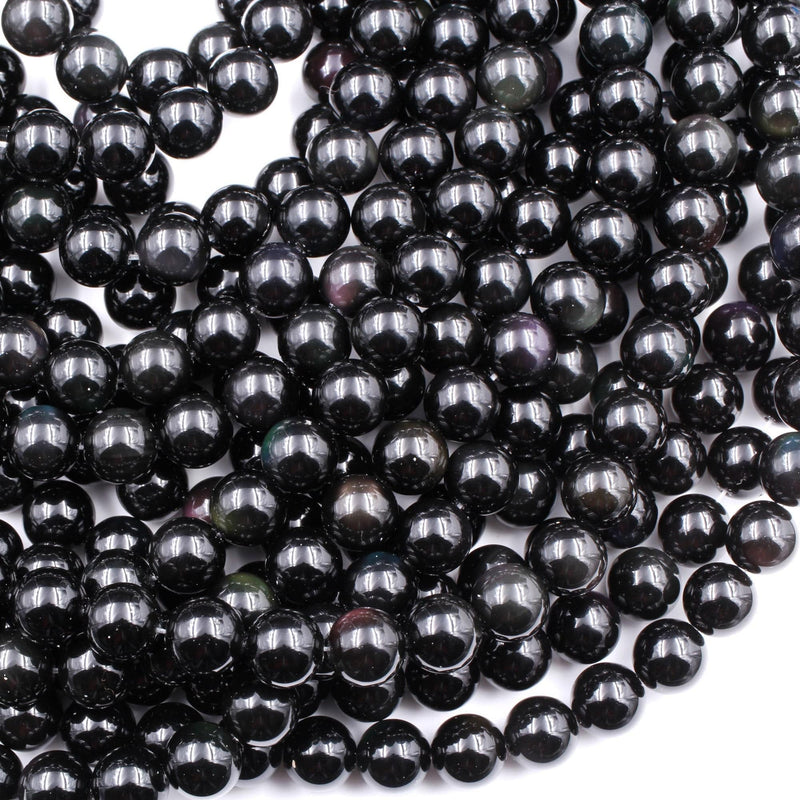 Natural Rainbow Black Obsidian 4mm 6mm 8mm 10mm Round Beads 15.5" Strand