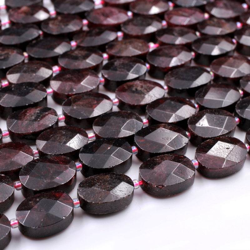 Natural Red Garnet Gemstone Oval Faceted 18mm High Quality Laser Diamond Cut Gemstone 16" Strand