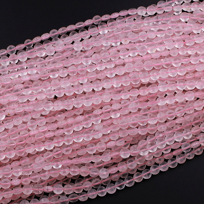 Natural Rose Quartz Faceted 6mm Coin Beads 16" Strand