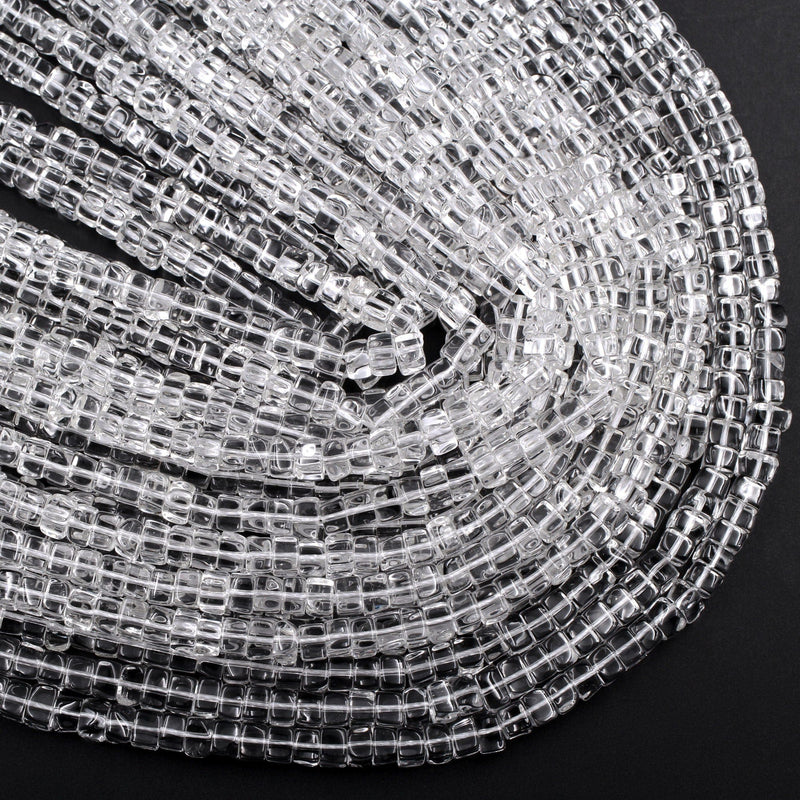 Natural Rock Crystal Quartz 5mm Cube Square Beads 15.5" Strand