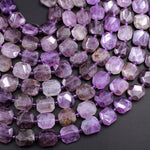 Faceted Natural Violet Purple Amethyst Square 15mm Octagon Beads Center Drilled Cushion Nugget Thin Flat Slice Gemstone 16" Strand