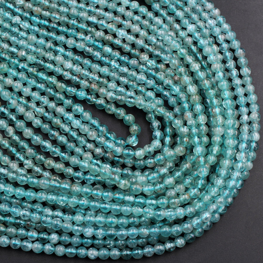 Rare Teal Blue Green Apatite 4mm 5mm Round Beads Natural Green Gemstone Round Beads 16" Strand