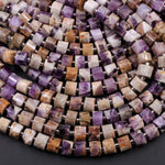 Faceted Natural Chevron Amethyst Tube Beads Short Cylinder Wheel Heishi Rondelle 8x6mm 16" Strand