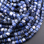 Stunning Natural Snow Mountain Blue Sodalite Nugget Faceted Wheel Rondelle Heishi Tube 9x6mm Beads 16" Strand