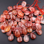 Large Natural Lepidocrocite Quartz Teardrop Beads Stunning Red Gemstone Pendant From Madagascar 16" Strand