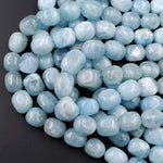 Natural Aquamarine Rounded Rectangle Nugget Beads Large Chunky Real Genuine Blue Aquamarine Polished Gemstone 16" Strand