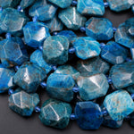 Natural Blue Apatite Faceted Square Cushion Nugget Beads Large Teal Blue Gemstone Designer Beads Unique Gem Cut 16" Strand