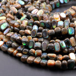 Abalone Rectangle Nugget Beads 8x6mm Iridescent Rainbow Glow Blue Green Iridescent A Grade Real Genuine Natural Abalone 16" Strand