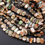 Natural Orange Abalone Rectangle Beads Center Drilled Iridescent Rainbow Glow A Grade Real Genuine Natural Abalone 16" Strand
