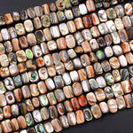 Natural Orange Abalone Rectangle Beads Center Drilled Iridescent Rainbow Glow A Grade Real Genuine Natural Abalone 16" Strand