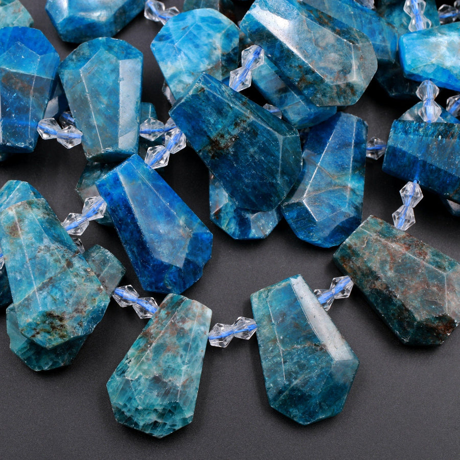 Natural Apatite Pendants Faceted Trapezoid Tapered Teardrop Top Side Drilled Flat Slice Focal Beads 16" Strand