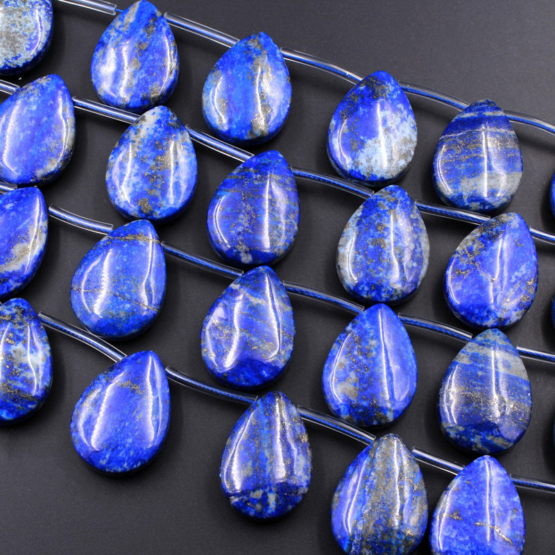 Large Natural Blue Lapis Teardrop Pendant Beads Side Drilled Puffy Pear Gemstone 15.5" Strand