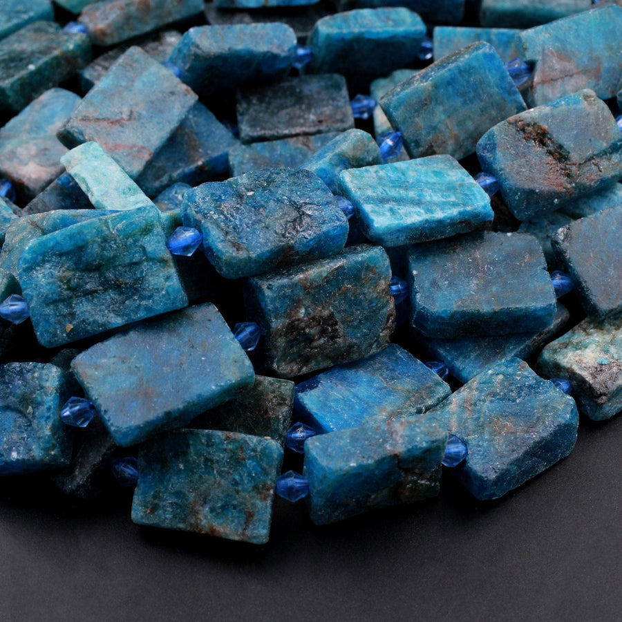 Matte Natural Apatite Rectangle Beads Flat Teal Blue Gemstone15.5" Strand