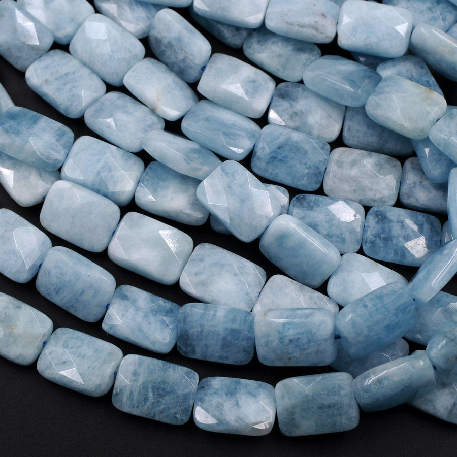 Natural Aquamarine Beads Faceted Rectangle Cushion 14x10mm Beads 15.5" Strand