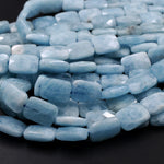 Natural Aquamarine Beads Faceted Rectangle Cushion 14x10mm Beads 15.5" Strand