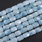 Natural Aquamarine Beads Faceted Rectangle Cushion 14x10mm Beads 15.5" Strand