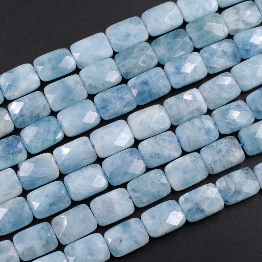 Natural Aquamarine Beads Faceted Rectangle Cushion 14x10mm Beads 15.5" Strand