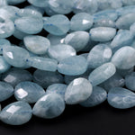 Faceted Natural Blue Aquamarine Teardrop Beads 14mm 16mm 15.5" Strand
