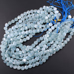 Natural Blue Aquamarine Beads Faceted 10mm Heart Gemstone 15.5" Strand
