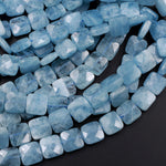 AAA Natural Aquamarine Beads Faceted Cushion 12mm Square Gemstone 15.5" Strand